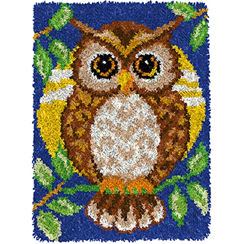Yeesingsen Latch Hook Kit, Color pre-Printed Pattern Design, Suitable for Adults Beginner, DIY Color Printed Cross-Stitch Carpet, Cushion Embroidery, Cross-Section Embroidery, 15''L x 20.5''H ,Owl