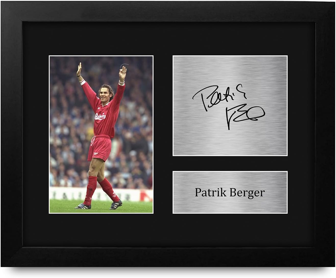 HWC Trading Patrik Berger Liverpool Gifts Printed Signed Autograph Picture for Soccer Fans and Supporters - US Letter Framed (ID-008669)