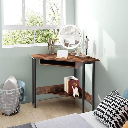 Miniatura 4 de CHYSP - Escritorio triangular para computadora escritorio de estudio de espacio pequeño oficina en casa con bandeja para teclado