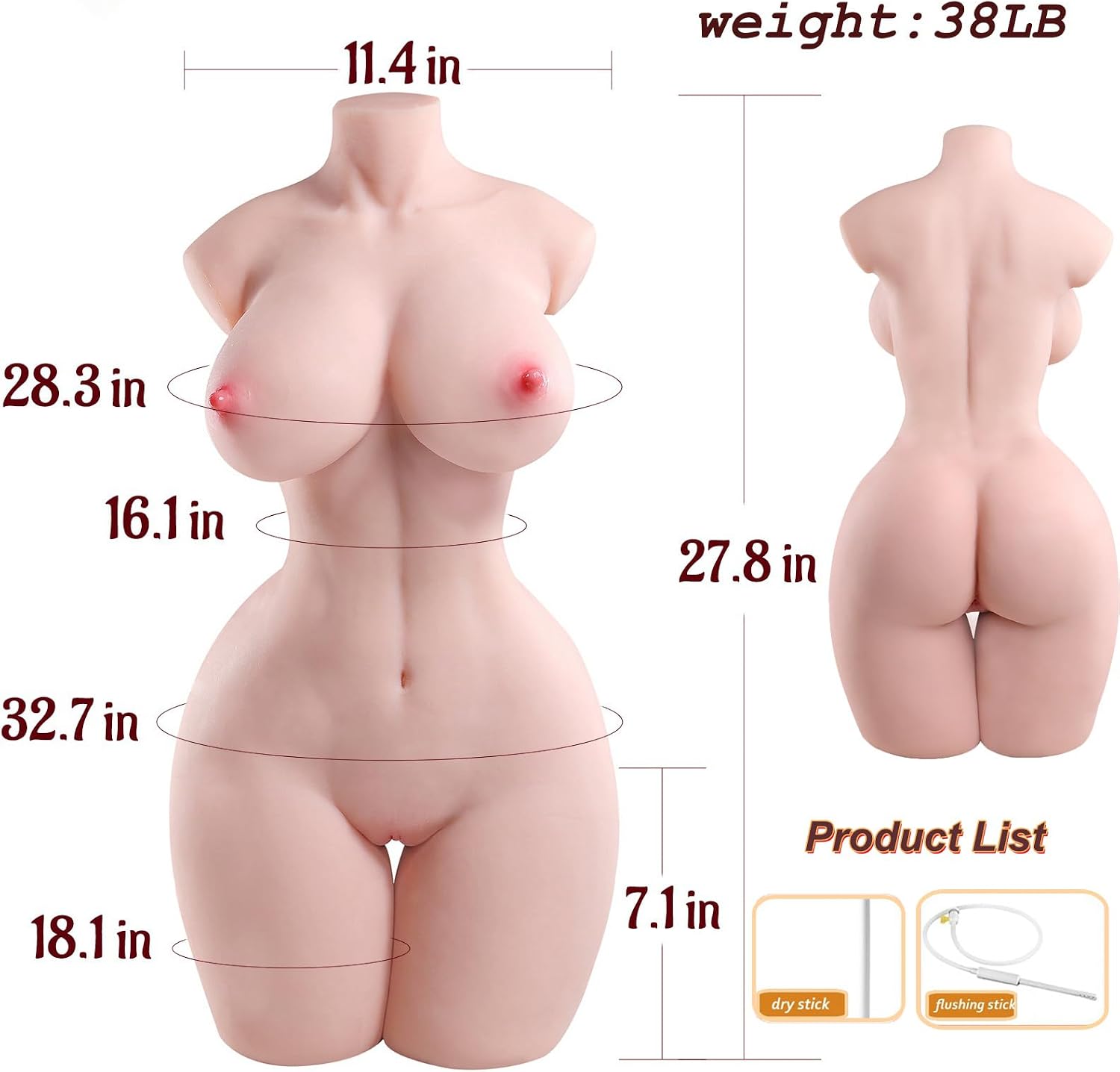 Full Size Sex Doll Lifelike Flexible Torso Sex dolls with 3in 1 Big Boobs abs Dual Channel Realistic Pussy Anal Toy Built-in Skeleton Love Dolls for Male,Sex Doll Life Size Sex Doll for Orgasm Sex Toy