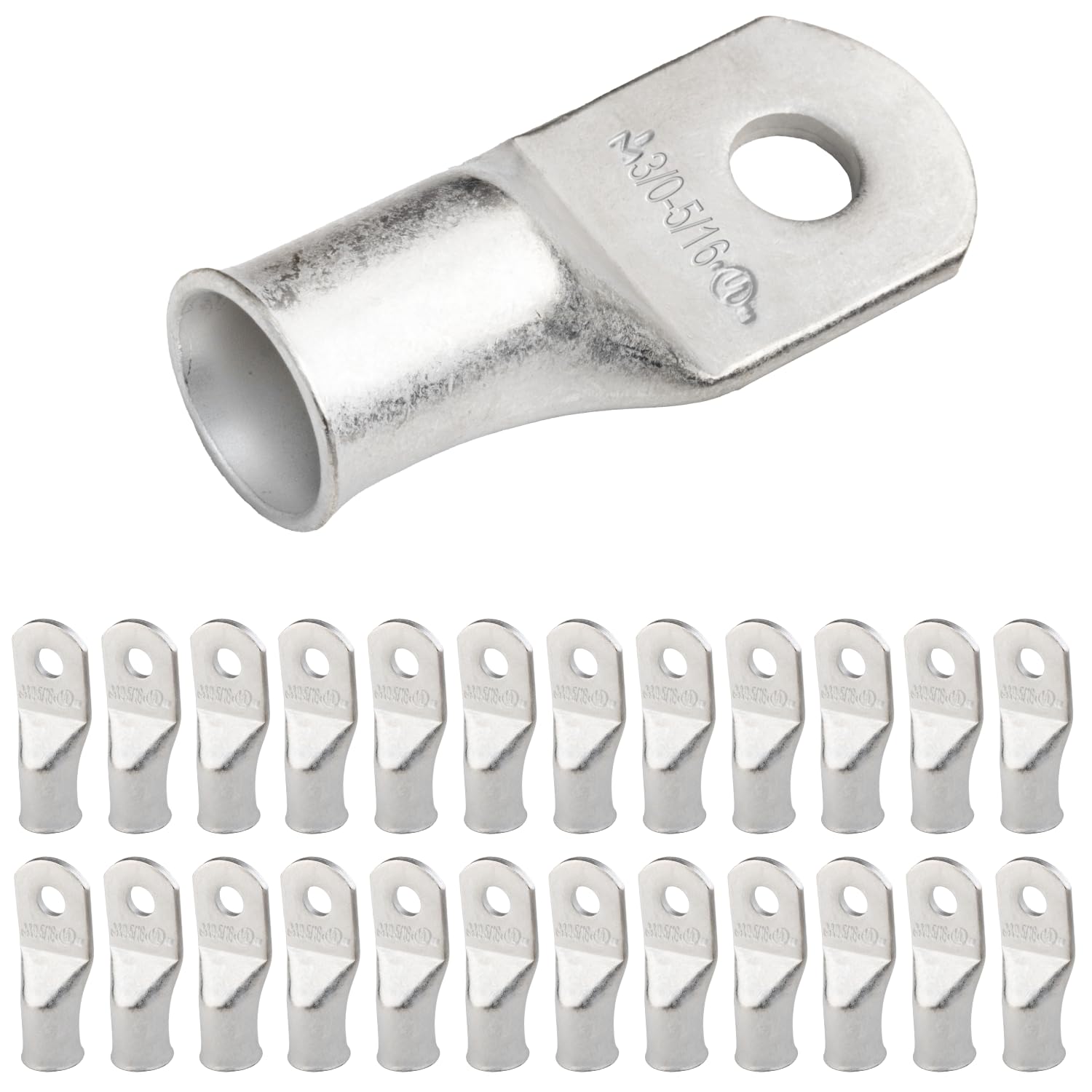 SELTERM 3/0 AWG - 5/16" (M8) ⌀ Hole UL Marine Grade Wire Lugs, Battery Cable Ends, Tinned Copper Eyelets, Tubular Ring Terminal Connectors [B86] - 25 Pack