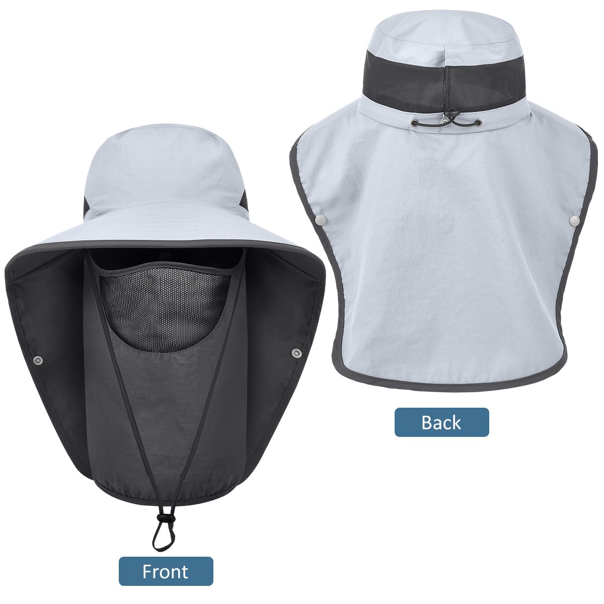 LCZTN Gorra de protección solar UPF 50+ de ala ancha con solapa para cara y cuello, color gris claro