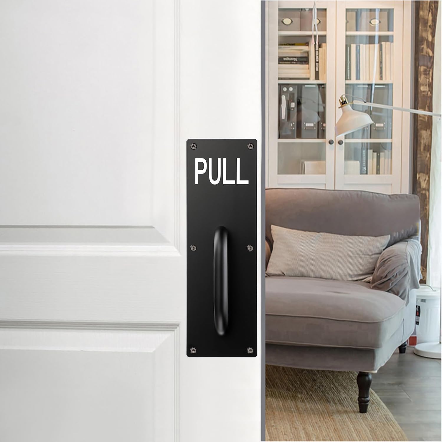 Sumnacon 2 Sets 12 Inch Stainess Steel Door Handles - Sturdy Door Pull Push Plates with Screws, Wall Mounted Pull Push Handles for Home Office Public, Black