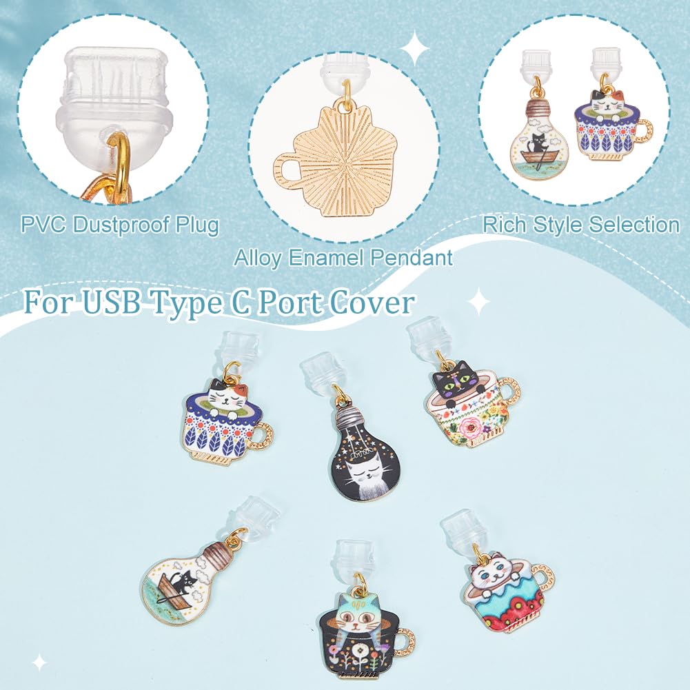 Lot De 7 Bouchons Anti-Poussière USB-C Avec Pendentif Chiot - Alliage Émaillé, Pour Smartphones, Cadeau Déco