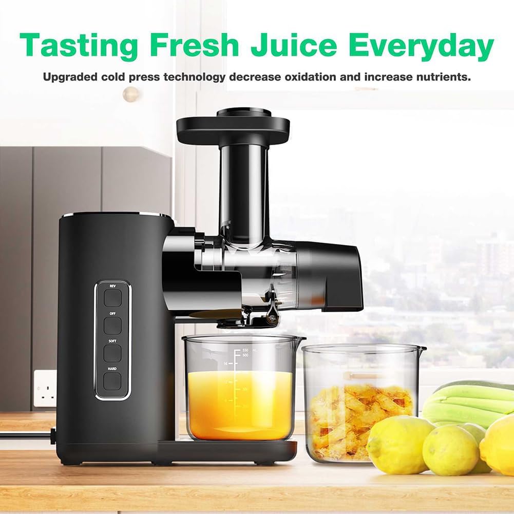 ERoomQ Juicer Machines - Slow Masticating Juicer - Cold Press Centrifugal Juicer - Pomace Separation Juicer Extractor with Reverse Function - Free - Vegetables Fruit Juicer