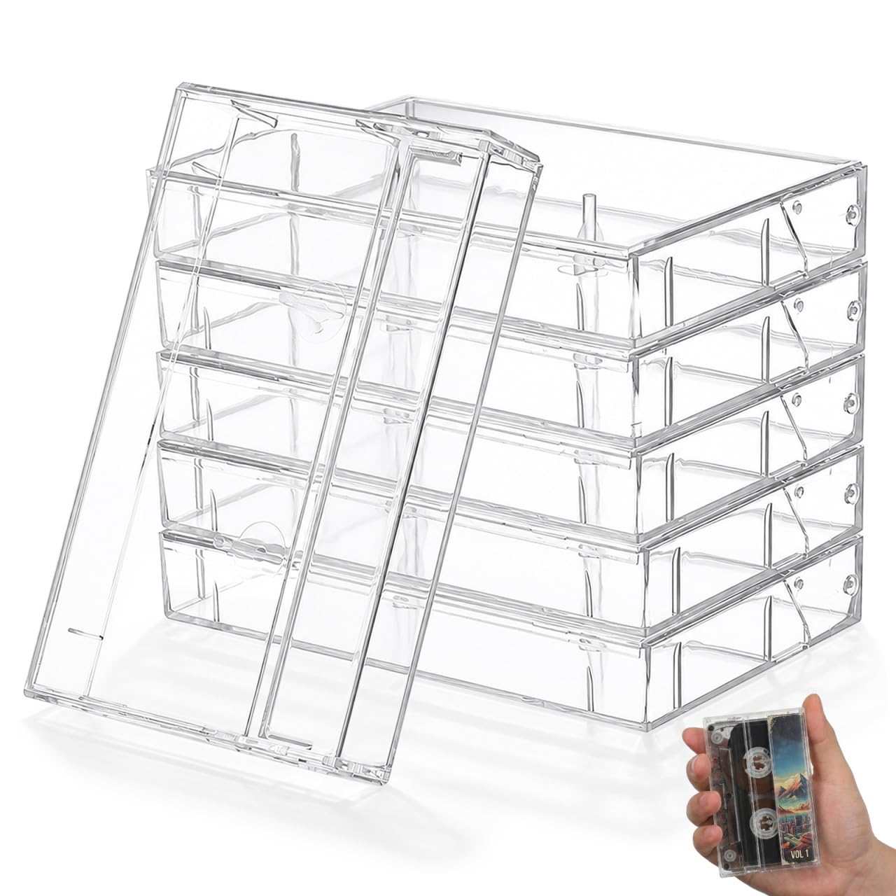 TOYANDONA Set di 6 custodie trasparenti per cassette, in plastica, ad alta trasparenza, per cassette standard