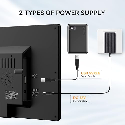 Miniatura 6 de Eyoyo Monitor Mini de 10 Pulgadas - Pantalla Pequeña de Computadora 1024x600 con Entrada HDMI Mini-VGA AV USB para Seguridad, LCD PC, Hogar