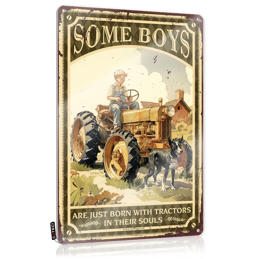 MGHTLCCME Metal Vintage Signs Some Boys Are Just Born With Tractors In Their Souls Tin Sign Cottage Decorcool Stuffcoffee Station Decormasculine Home Decor Metal Bar Signs Man Cave Tin Sign(20X30CM)