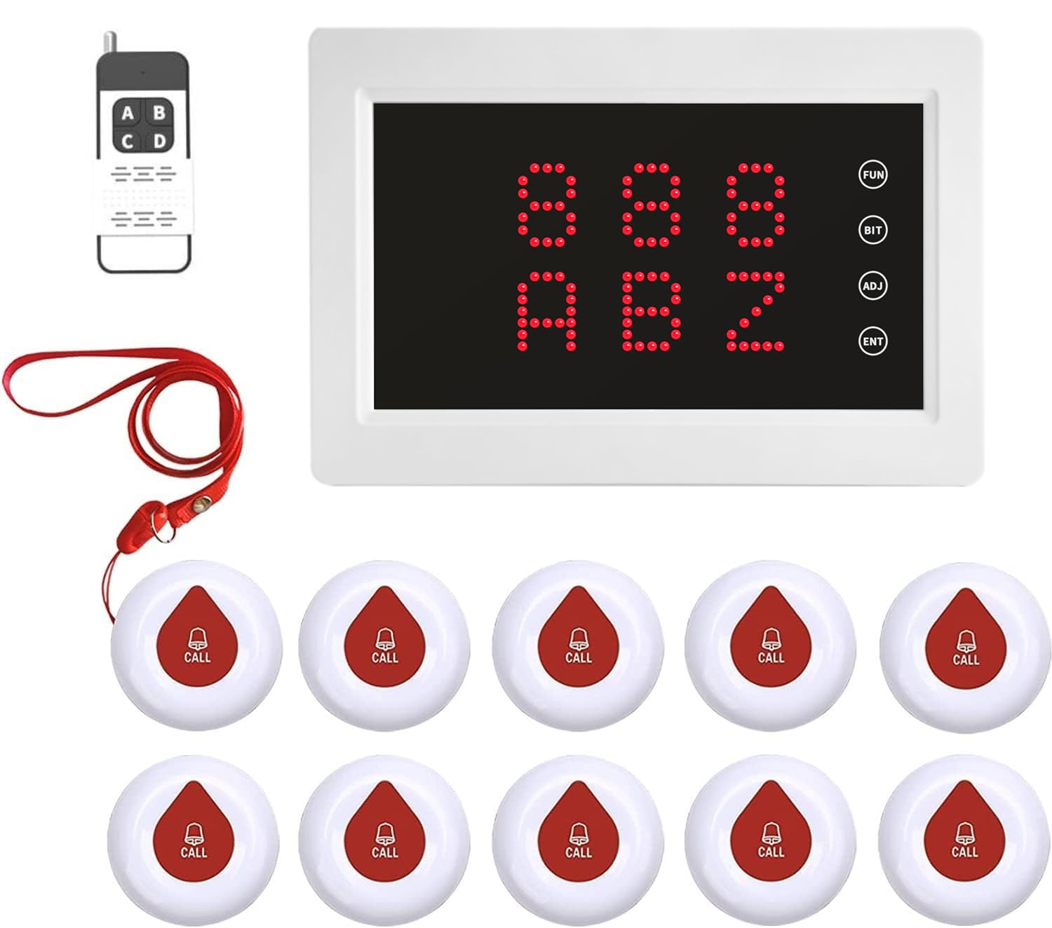 Sistema De Buscapersonas Inalámbrico, Botón De Llamada De Ancianos Sistema De Llamada De Cuidador para Residencias De Ancianos, Hospitales De Atención, Restaurantes (Monitor + 10 botón)