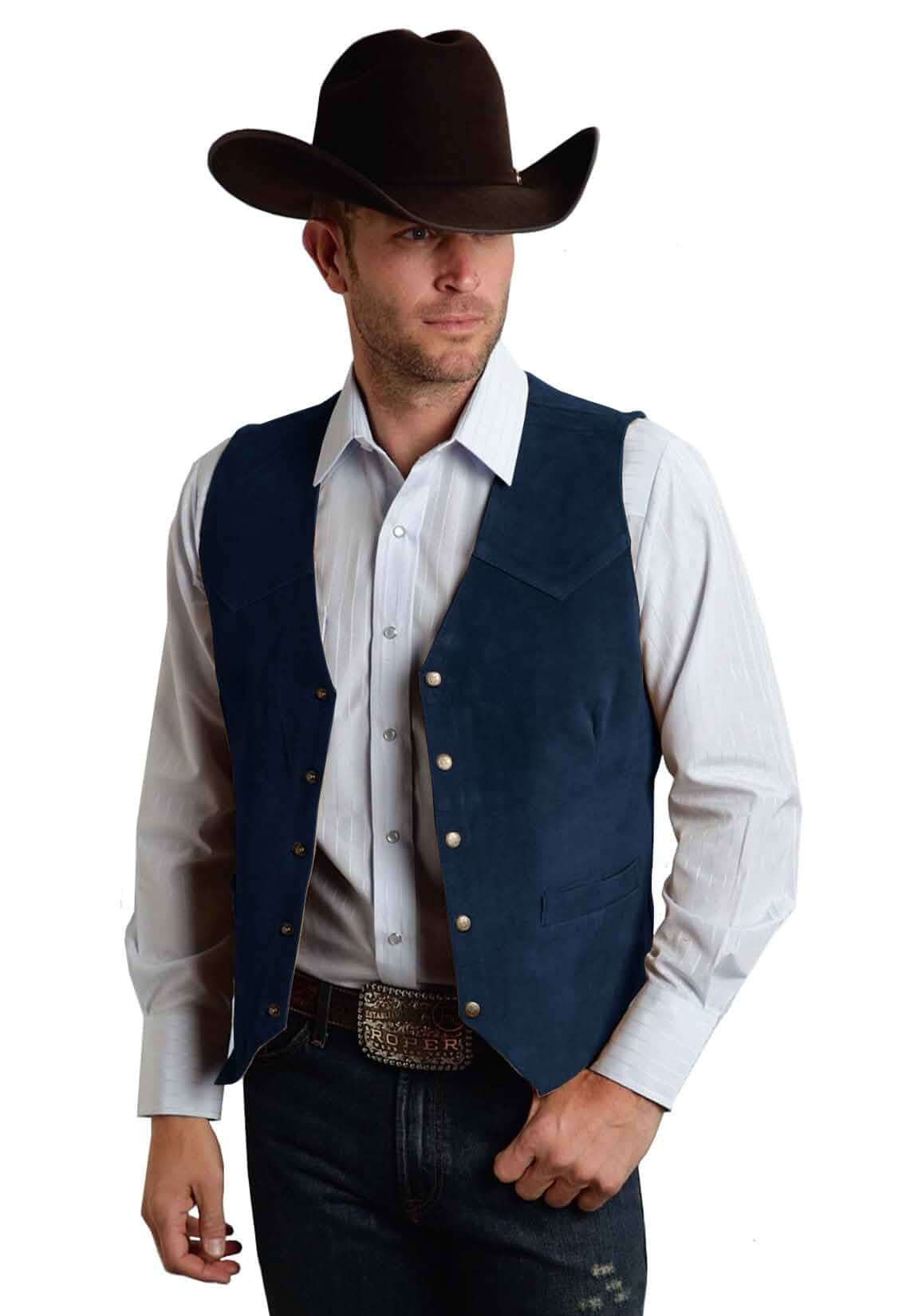JULUOYIE Men's Suede Leather Vest Vintage Slim-Fit Cowboy Waistcoat | Sleeveless Jacket For Weddings, Proms, Dinners And F...