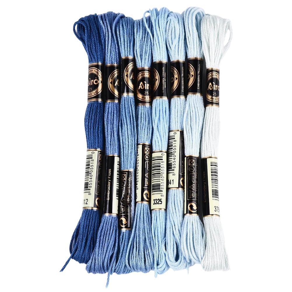 8 Skeins 6 Strands Blue Cross Stitch Thread Variegated Gradient Embroidery Floss Polyester Friendship Bracelet String Yarn Threads Bulk for Hand Sewing Bracelets Making Needlecraft Crochet