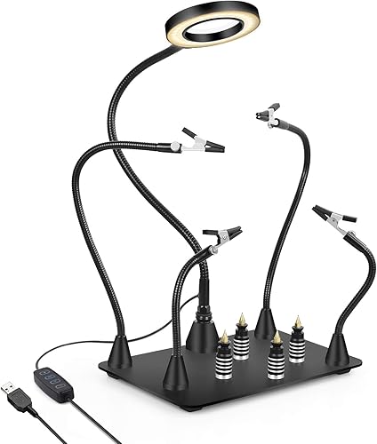 Mano de ayuda magnética, manos de ayuda de soldadura, soporte de placa de circuito PCB con lámpara de aumento LED 3X, brazos de metal flexibles,