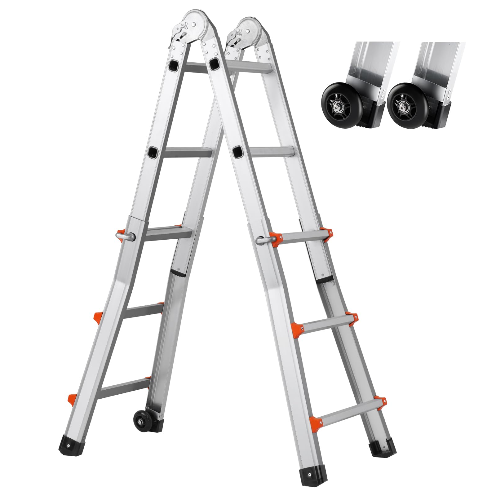 VEVOR Scala Telescopica Telaio a Forma di A, Scala Estensibile Compatta in Alluminio Carico 149,7 kg, Scala Pieghevole Portatile Multifunzione per Camper, Scala Telescopica per Scale Tetto Casa