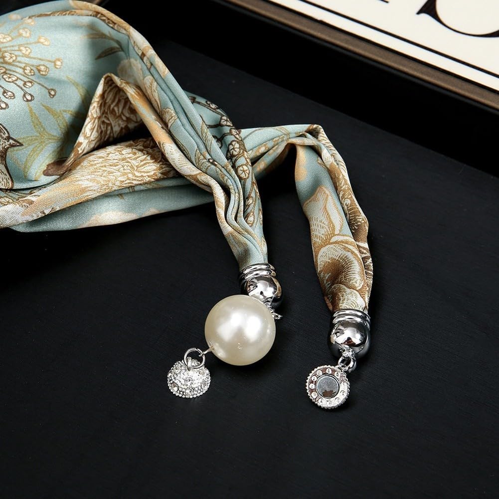Elegante Schal-Halskette mit Magnetverschluss und Retro-Blumendruck für Frauen, funkelnde Details, weicher simulierter Seidenstoff für Hals oder Haarakzent