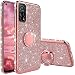 Produktbild Hülle für Xiaomi Mi 10T Pro/Mi 10T, Glitzer Bling Glänzend Strass Diamant Handyhülle mit 360 Grad Ring Ständer Ultradünn Stoßfest TPU Silikon Tasche Schutzhülle - Rosé Gold
