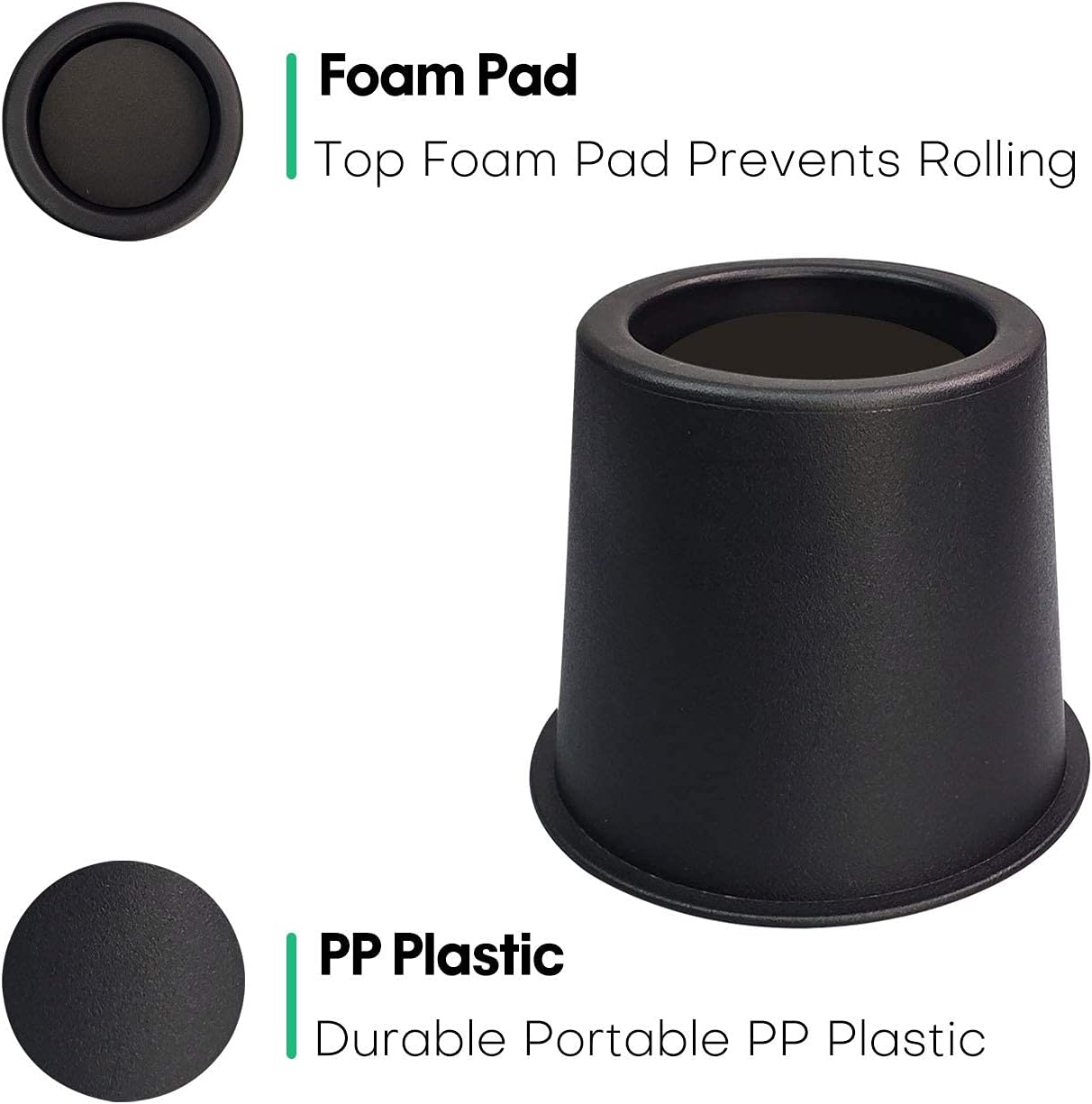FONDDI 4 Inch Round Bed Risers, Increase 3.35 Inch for Furniture Risers for Bed Table Desk Sofa Dorm Elevators Raisers Blocks, Heavy Duty Lifts up 1,100LBs Set of 4 (Black)