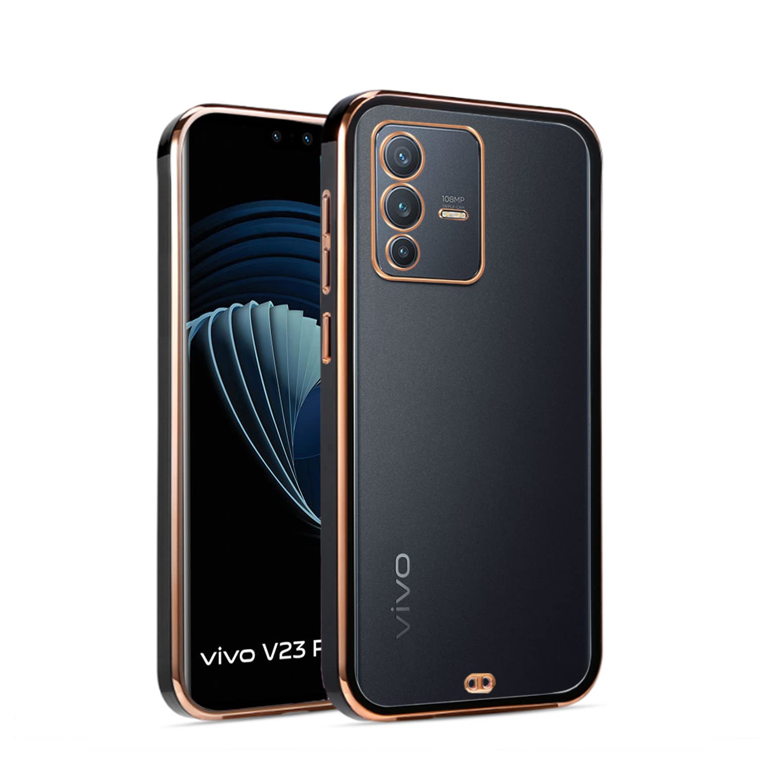Pikkme Thermoplastic Polyurethane Vivo V23 Pro 5G Back Cover, Gold Electroplating Transparent Chrome Raised Edges Super Soft-Touch Bumper Case for Vivo V23 Pro 5G (Black) (B0B3T91MQ7) Amazon Price History, Amazon Price Tracker