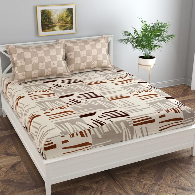 Florida Elastic Fitted Bedsheet for Double Size Bed with Pillow Cover and Made of Cotton with Striped Print (B0D3B1KVVB) Amazon Price History, Amazon Price Tracker