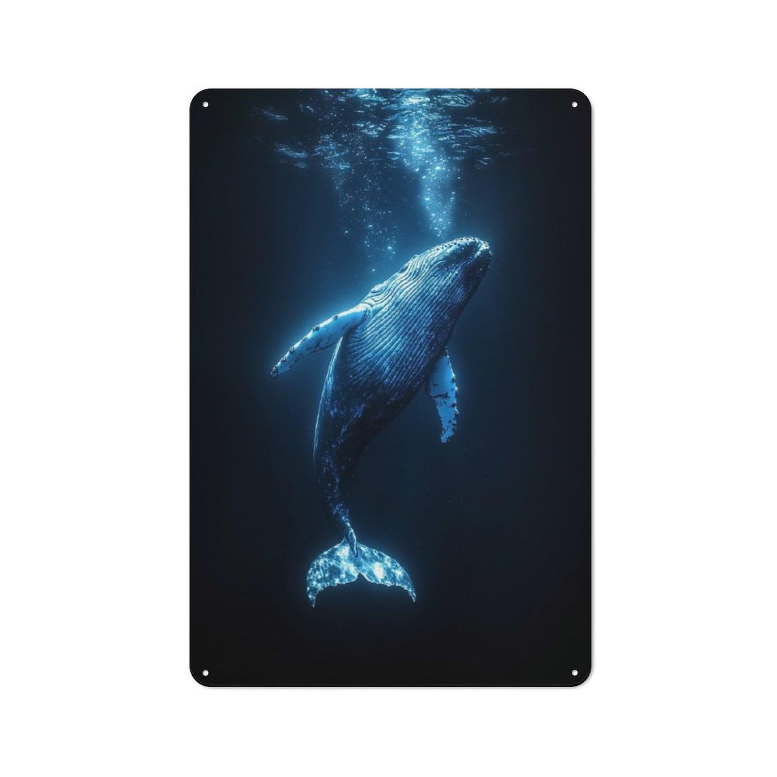 Tin Wall Plaque 30x20cm with Humpback Whale Underwater for Man Cave Or Games Room, A Housewarming Gift for Leisure-room Decor Enthusiasts