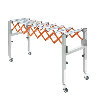 Adjustable Conveyor Roller Table, 110 Lbs Extendable Conveyor Roller Desk on Wheels, 19.69-31.5in Height & 18.11-51.18in Length, Mobile Infeed/Outfeed Rolling Table for Transporting Oak, Timber