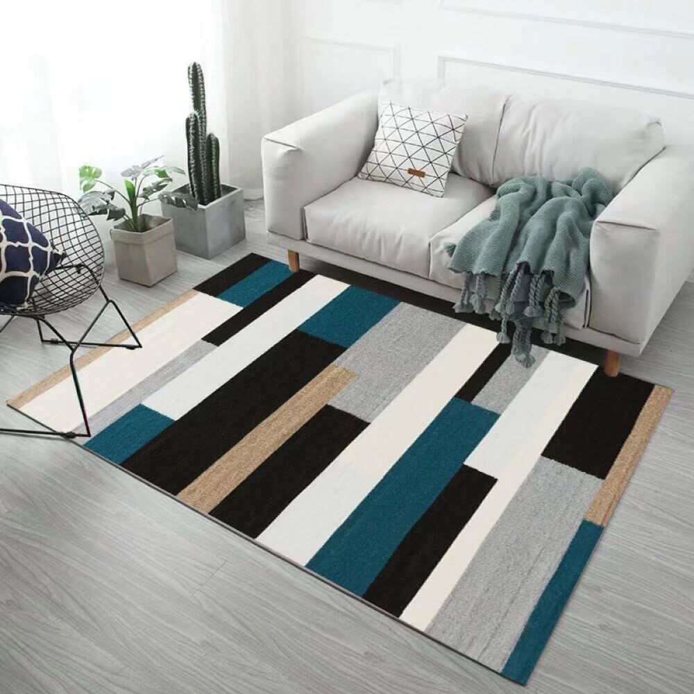 Tapis de chambre garçon 140x200cm bleu au style moderne pour déco de salon