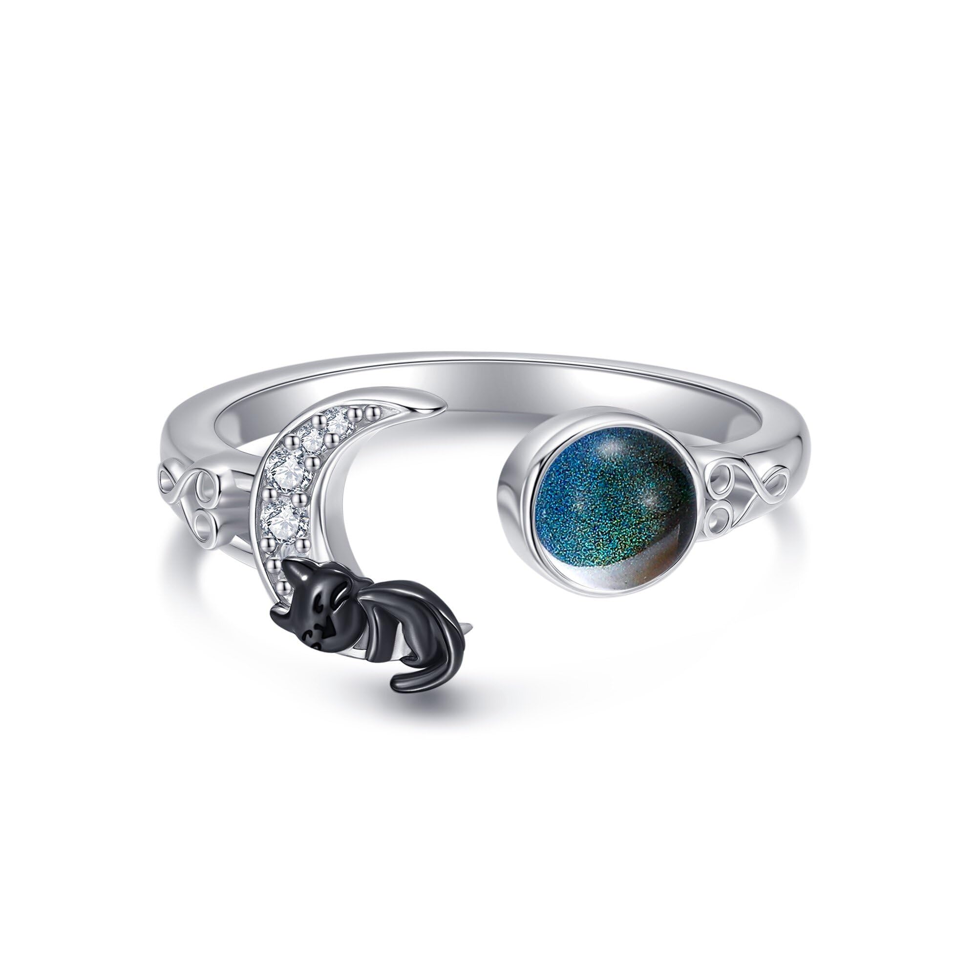 DAYLINLOVE Anillo de plata de ley 925 con diseño de perro salchicha/cuervo/montaña/tiburón/colibrí/libélula ajustable anillo abierto pulgar anillo animal joyería Navidad regalo de Navidad para mujeres
