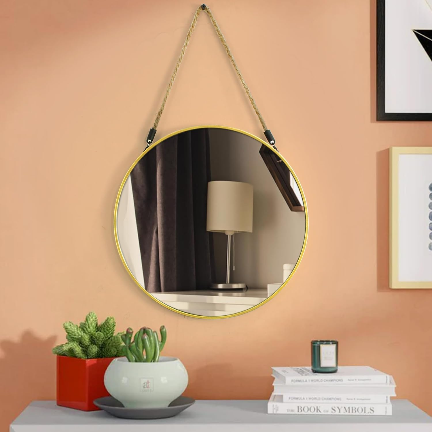 TIED RIBBONS Wall Hanging Mirror with Jute Rope (Plastic, 19 inch x 12 inch) for Bedroom Home Decor Bathroom Wash Basin Makeup Office Living Room Vanity Modern Art Decoration-image-36