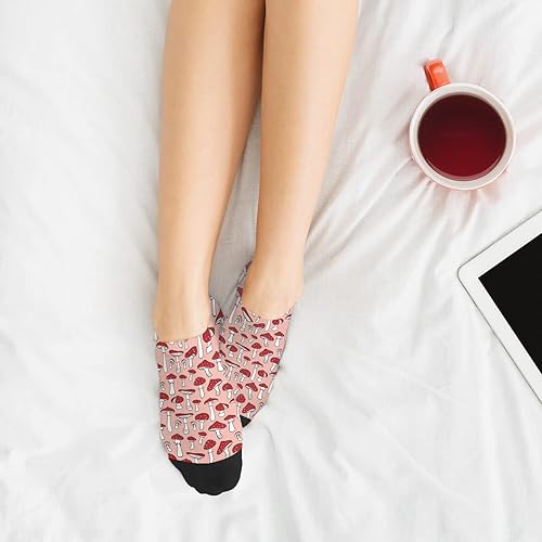 Vista 5 de devor Calcetines de tobillo atléticos para mujer, calcetines de corte bajo, lindos hongos, hongos divertidos, hongos mágicos, plantas, bosque