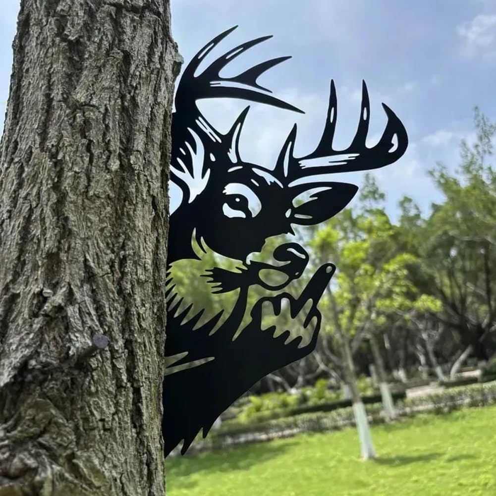 Jytrew Peeping Middle Finger Animal Metal Sign, Squirrel Flipping Off Bigfoot Yard Art Decor, Peaking Animal Wall Art Ornament Corner Tree Fence Farmhouse Outdoor Garden Decoration(Fox,16IN)