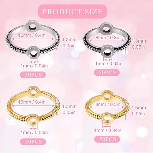 Miniatura 2 de 200 marcos redondos de doble agujero, conectores de eslabones de latón dorado y plateado, marco de cuentas circulares de metal con dos agujeros,