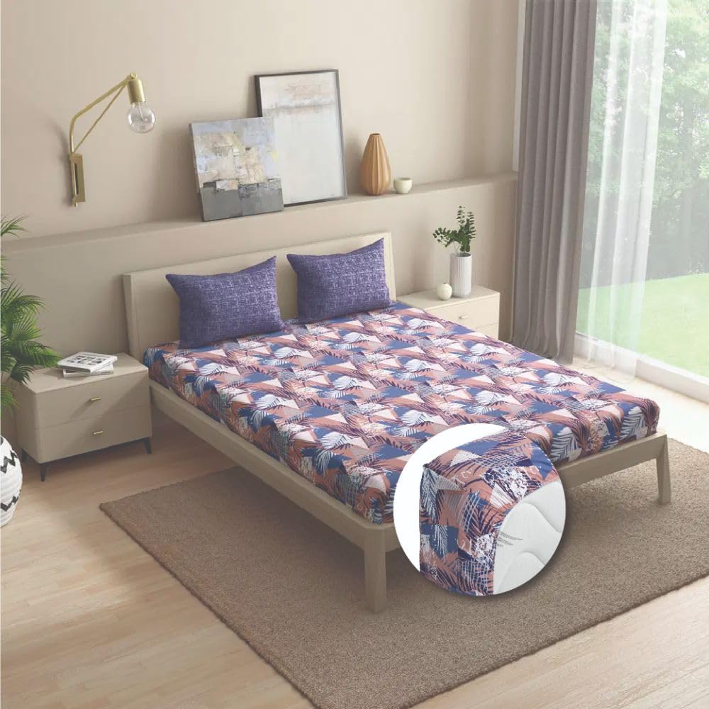 Wakefit Cotton Printed Fitted Bedsheet | 200 TC Elastic Fitted Sheet, Single Bed Bedsheet with 1 Pillow Cover | Mambo - 72X36 Inches,Blue