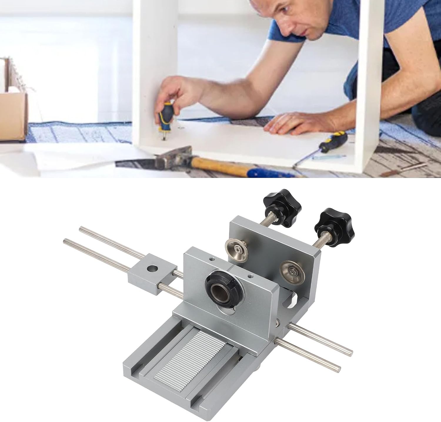 Dowel Jig Kit for Woodworking, 5 6 8 10mm Drill Sleeves Drilling Guide Power Tool Adjustable Quick Release Self Centering Drill Locator Kit for Surface T Shape L Shape Joints