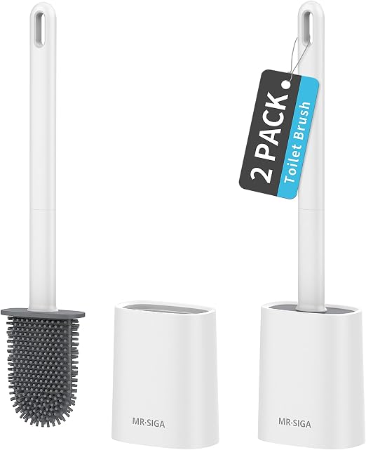 Brosse wc Mr.siga Brosse WC Balayette WC avec Support pour Salle de Bain, Blanc, Lot de 2