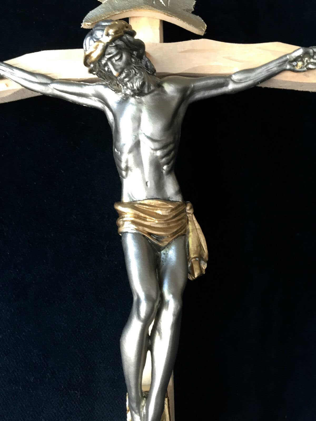 Krzyż ścienny Jezus krzyż złoty mosiądz masywny Jezus na krzyżu 45 x 25 cm krucyfiks Jezus Chrystus