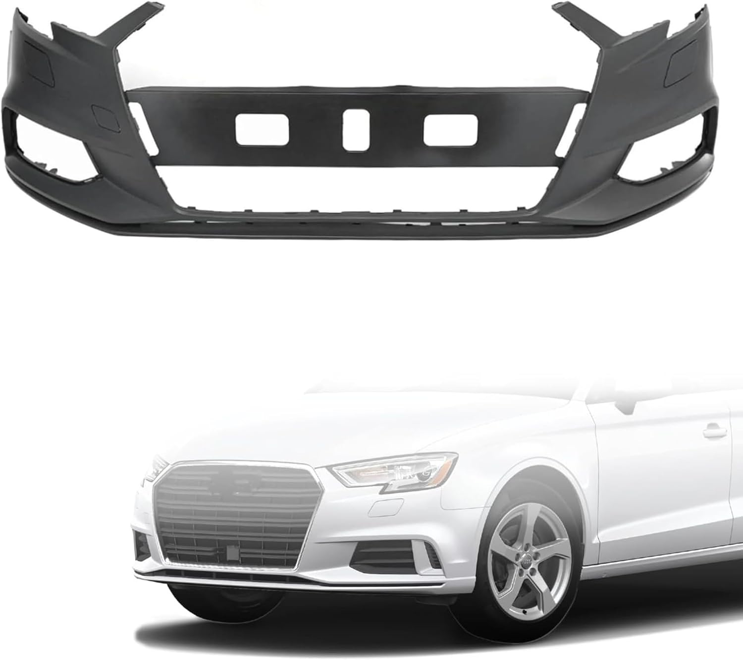 Front Bumper Cover Compatible with 2017-2020 Audi A3 & A3 Quattro,Replace OEM/Part NO.: 8V5807065SGRU/AU1000244,without Park Assist Sensor Holes
