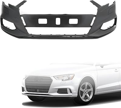 Front Bumper Cover Compatible with 2017-2020 Audi A3 & A3 Quattro,Replace OEM/Part NO. 8V5807065SGRU/AU1000244,without Park Assist Sensor Holes