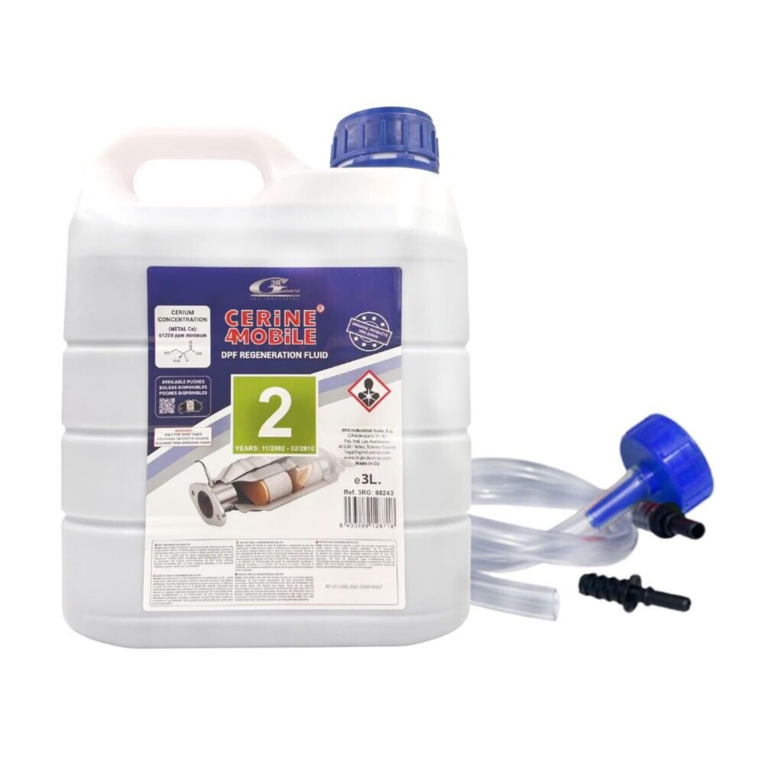 3L Kanister Additiv FAP Cerin Eolys grün mit Schlauch Befüllung kompatibel für Peugeot Citroen zwischen 01/2002 und 01/2010 OEM 973685