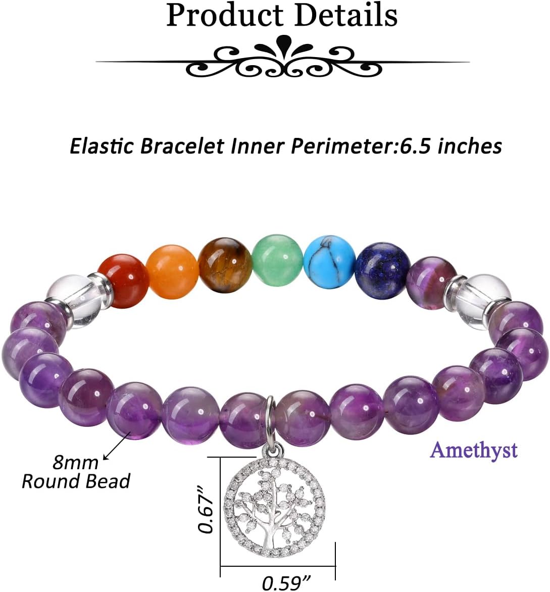 MANIFO Chakra Crystals Bracelet for Women Healing Crystal Bracelet Natural Gemstone Beaded Bracelets with Life Tree Charm Jewellery Valentines Christmas Gifts - Image 6