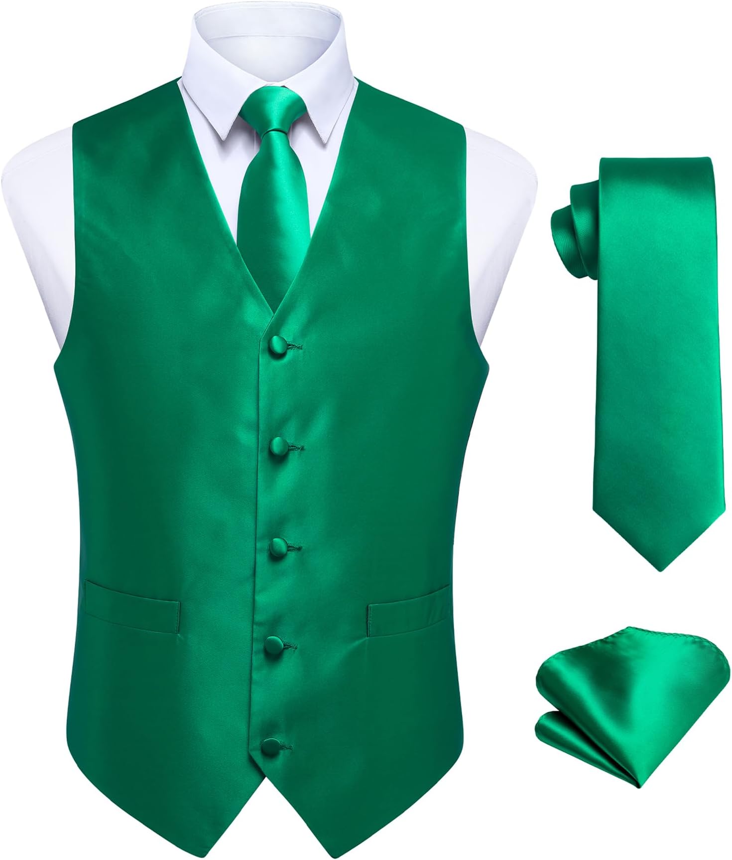 3PC Men's Paisley Floral Jacquard Suit Vest & Necktie and Pocket Square Formal Waistcoat for Tuxedo Wedding Party