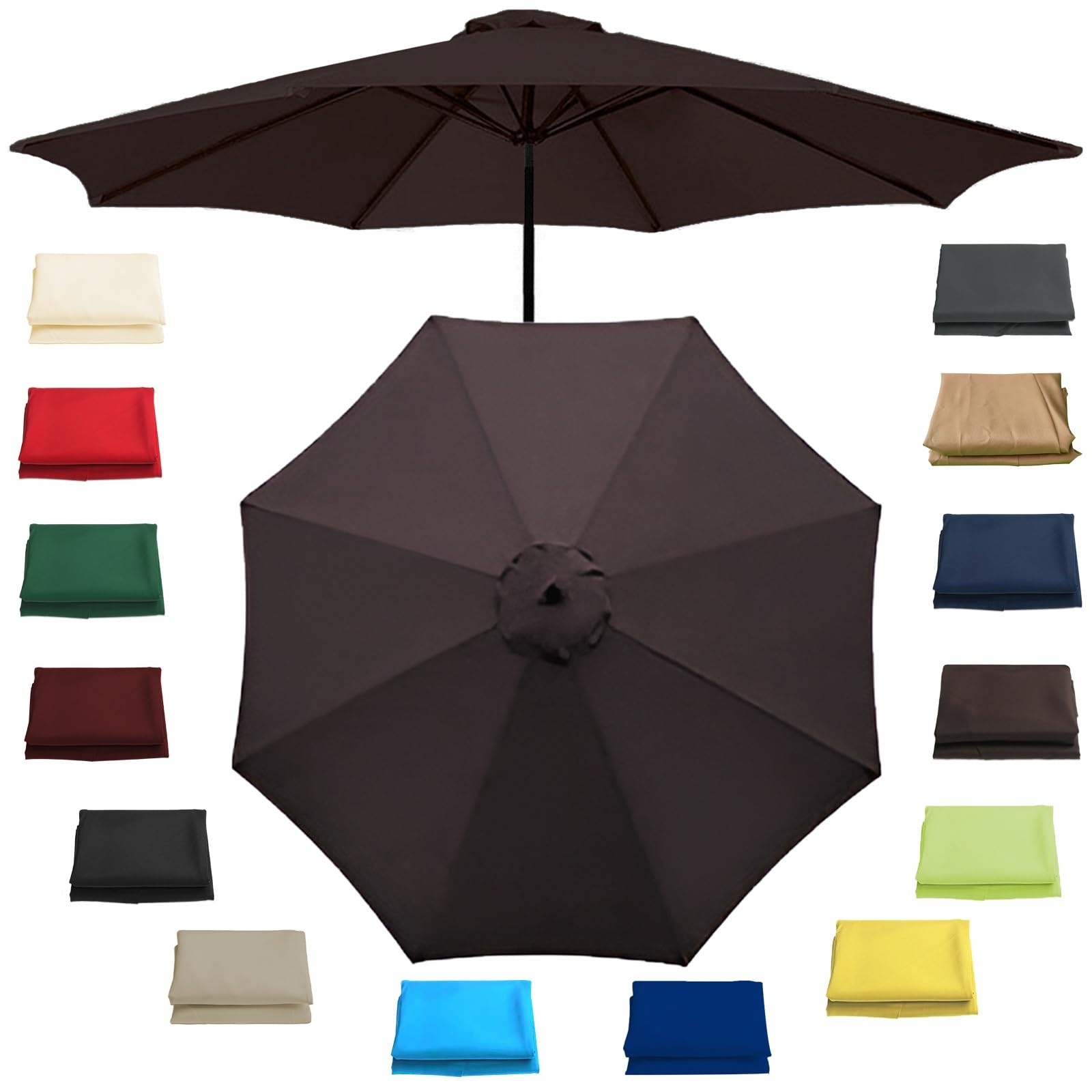 Replacement Parasol Umbrella Canopy/Cover/Cloth For 6 Ribs-200cm/6.5ft, 6 Ribs-270cm/8.8ft, 6 Ribs-300cm/9.8ft, 8 Ribs-270cm/8.8ft, 8 Ribs-300cm/9.8ft Parasol Replacement Canopy Cover(Color:Brown,