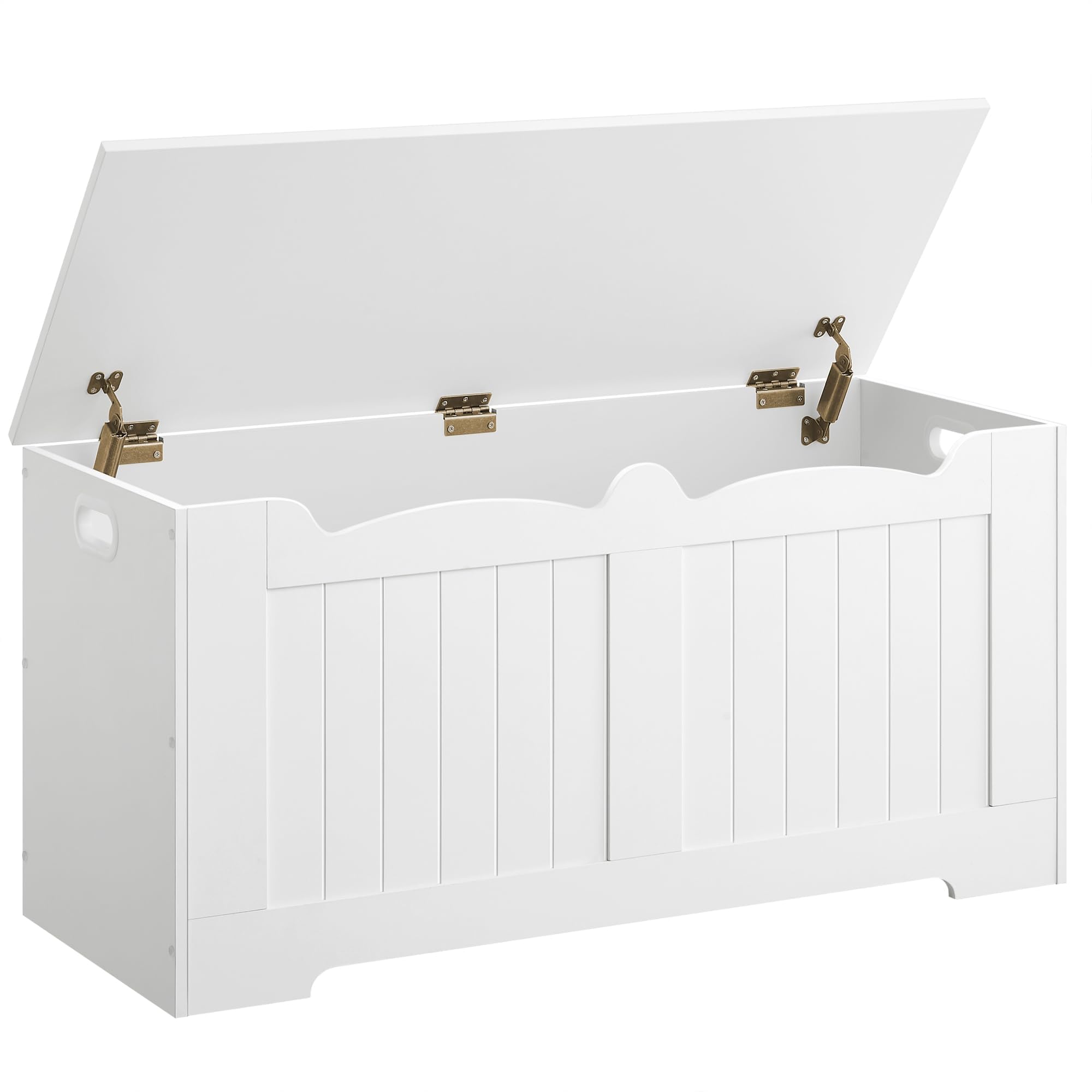 Hzuaneri Storage Chest, Storage Trunk with 2 Secure Hinge, 100 cm Lift-Top Storages Bench, Wooden Storages Organizer, Shoe Bench for Entryway, Bedroom, Living Room, White 01003XSB