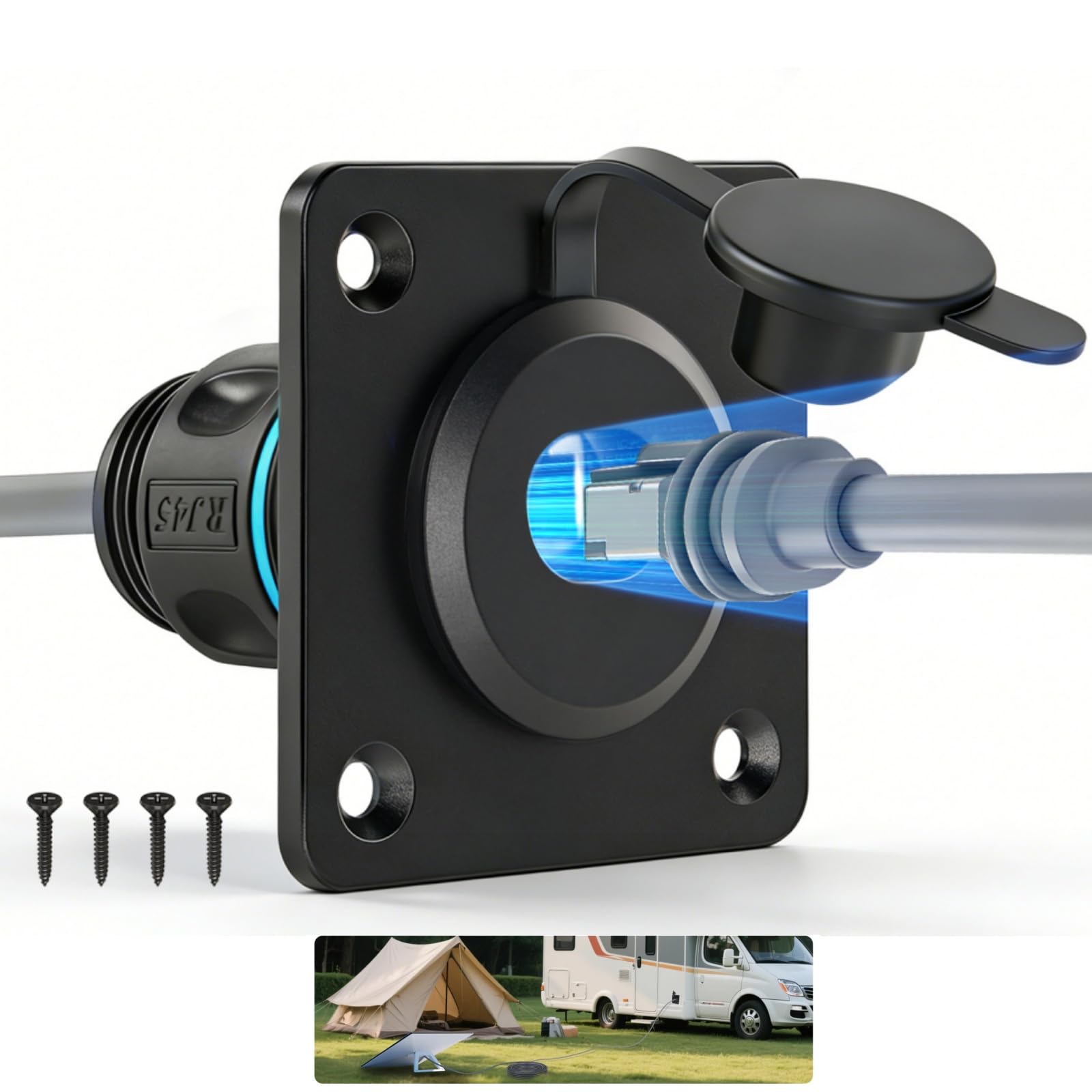 Aluminum Pass Through Wall Socket for Starlink Gen3, RJ45 CAT6 Ethernet Female to Female IP68 Waterproof Bulkhead Panel Socket, Ideal for RV Camper Boat Trailer Off-Grid