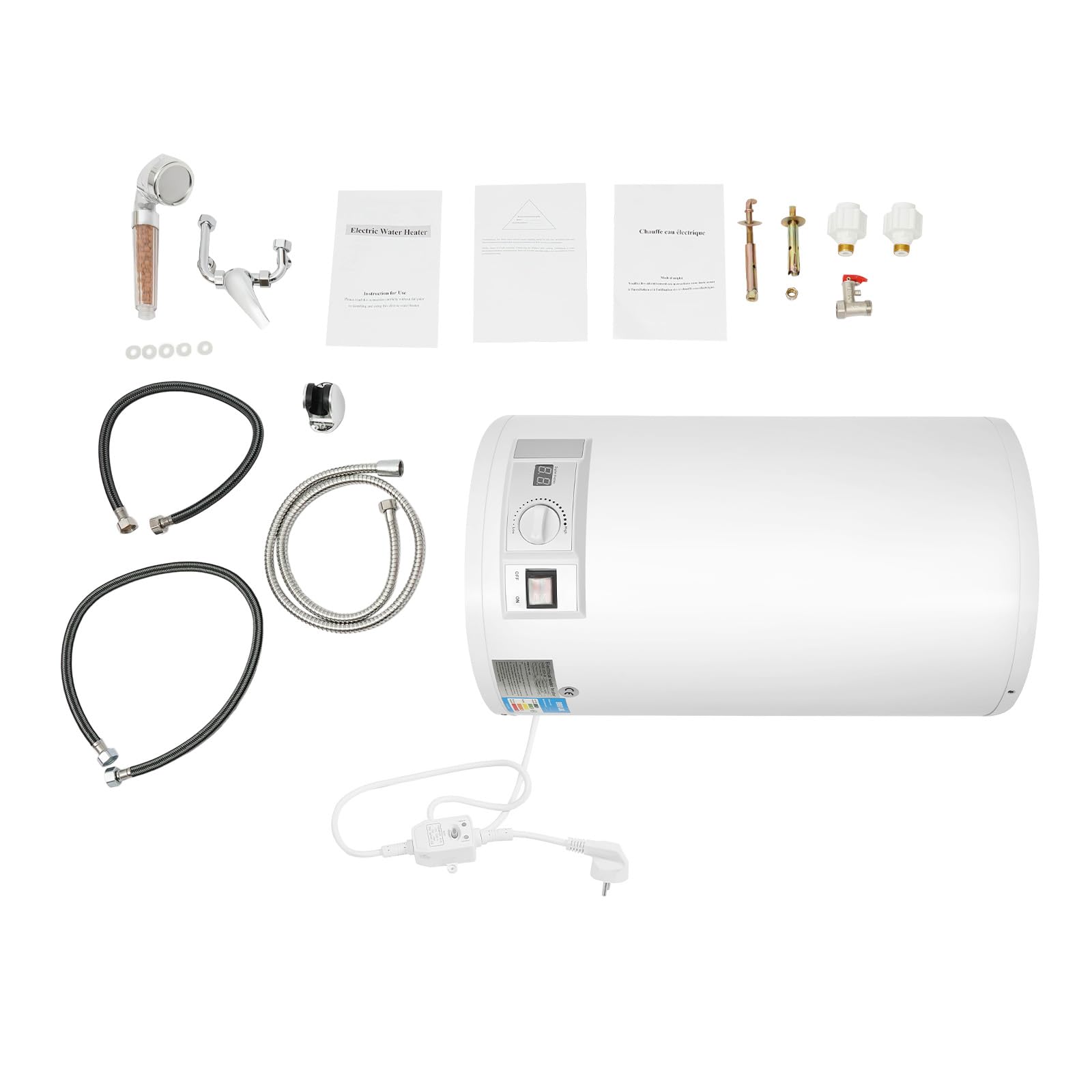 Chauffe-eau électrique 2000 W 50 l Stockage suspendu LED thermomètre Montage mural