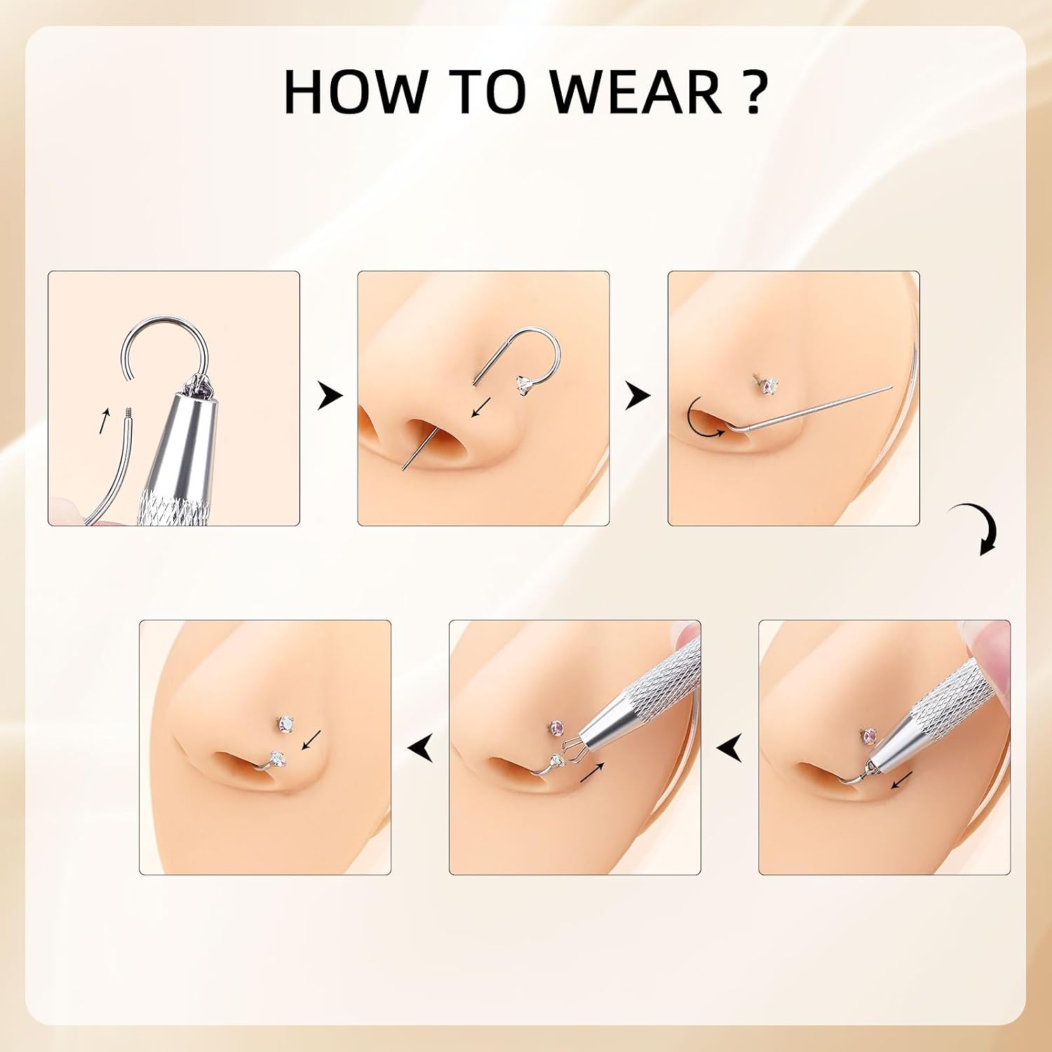 Xpircn Horseshoe Nose Rings Hoops 18G 7mm with Piercing Ball Grabber Tool Nose Rings For Women Men Horseshoe Septum Lip Eyebrow Helix Daith Ear Nose Piercings