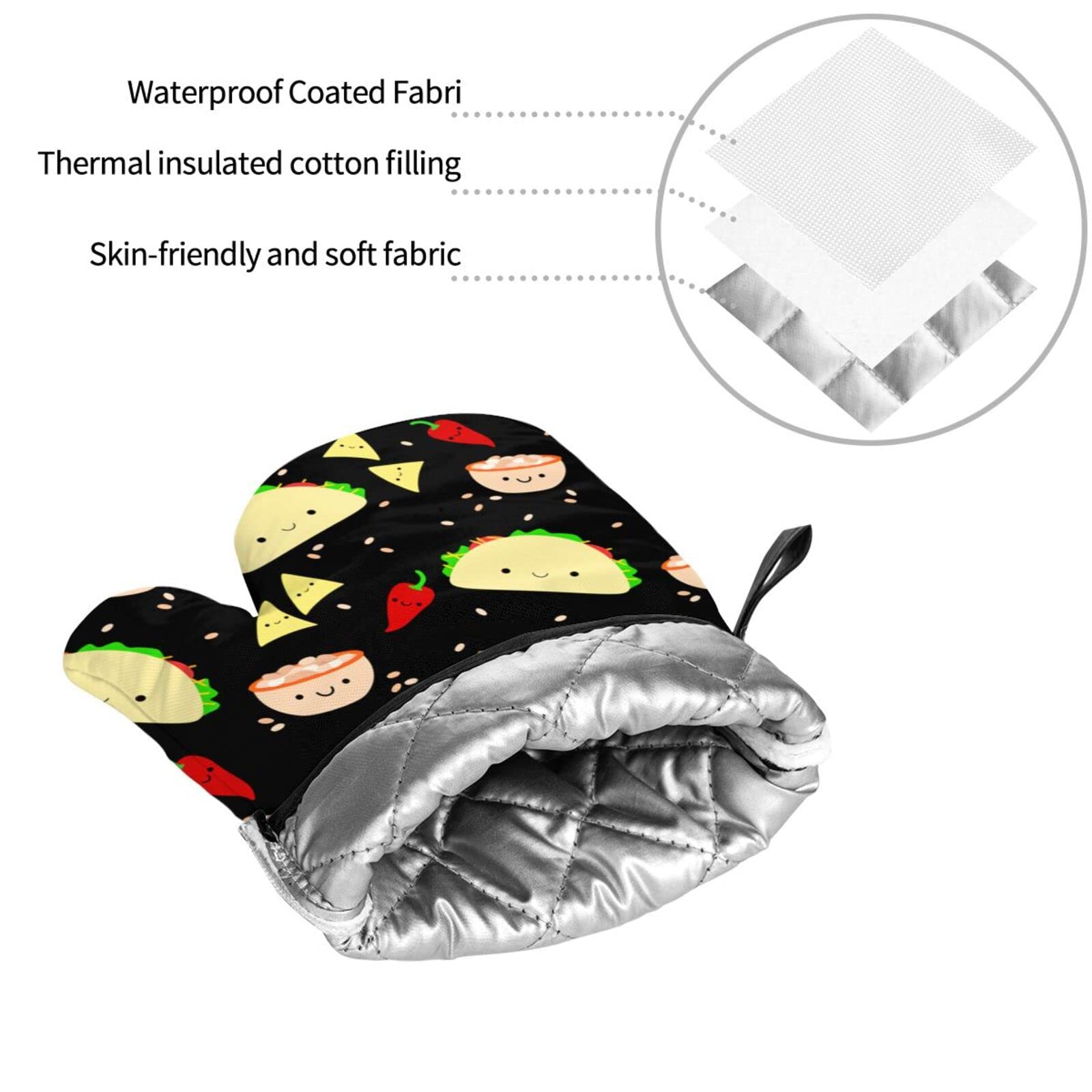 Juego de 4 manoplas para horno con temática de pizza y soportes para ollas, guantes resistentes al calor para cocina, hornear, asar y barbacoa
