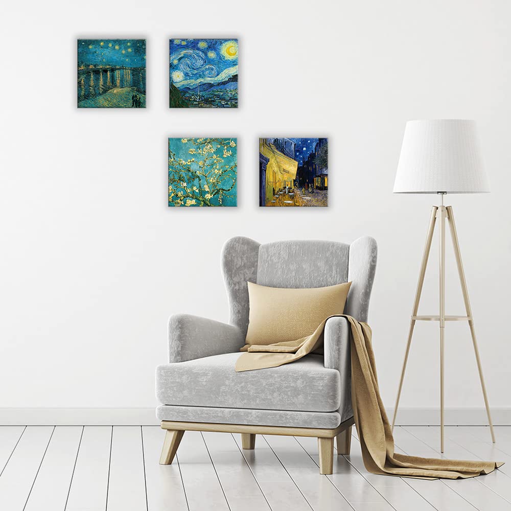 DìMò ART Quadri Moderni Vincent Van Gogh 4 pz 30x30 CM cadauno Stampa su tela Canvas Arredamento Arte Classica Arredo per cucina, camera da letto, soggiorno, salotto, bar, ufficio, ristorante