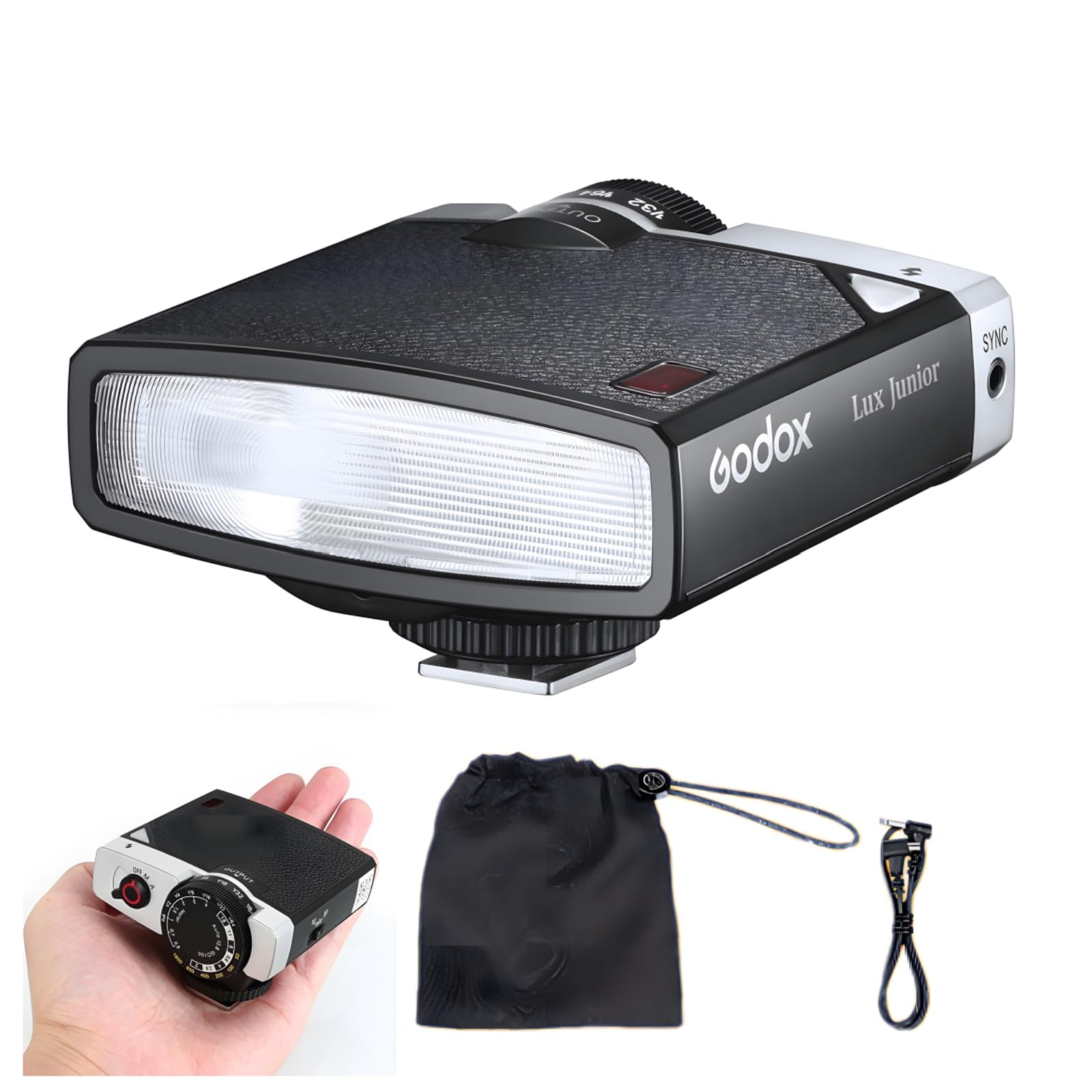 Godox Lux Junior Retro Camera Flash, GN12 6000K±200K CCT,Auto & Manual Modes 1/1-1/64 Flash Power, S1/S2 Optical Control for Fuji, for Canon, for Nikon, for Sony, for Olympus Camera