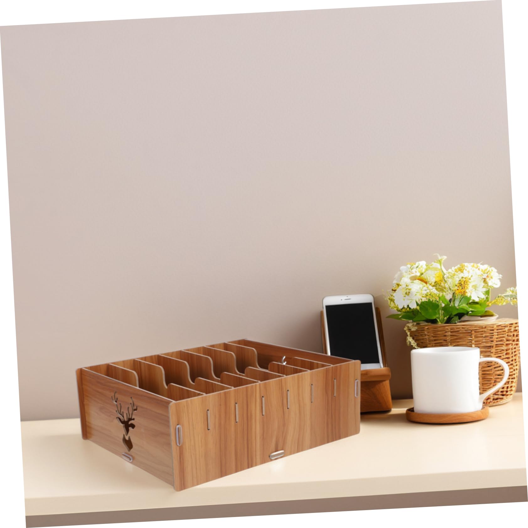 VILLCASE Organizador de Escritorio de Madera Marrón Compartimentos