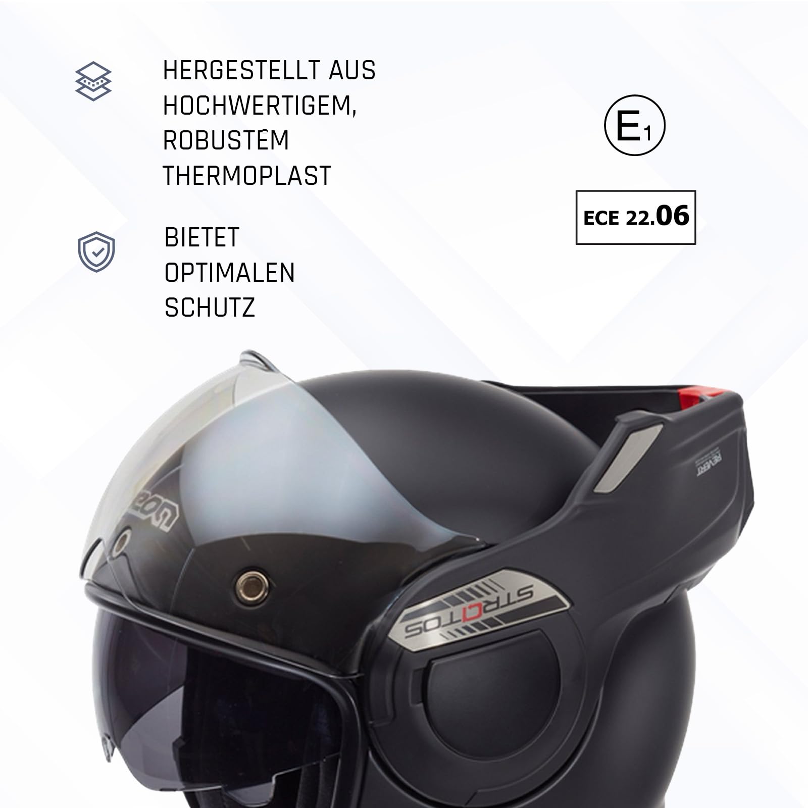 BEON Stratos Motorradhelm - Systemhelm Klapphelme mit Visier und Sonnenblende - Rollerhelm Sonnenblende - Motorrad Helm Damen & Herren - Integralhelm 180° Klappbar - Anti-Kratz-Visier - L