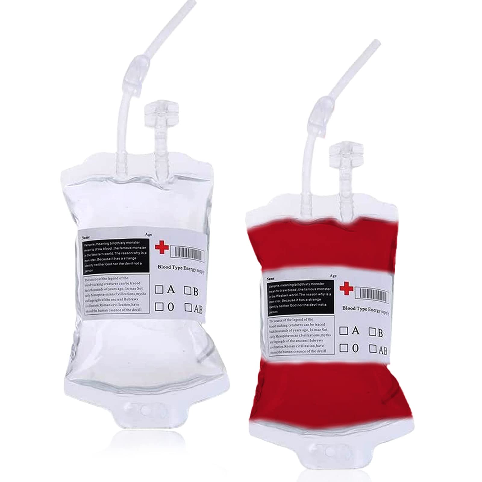 Aidi 2PCS Blood Bags for Drinks, Pouch Fake Halloween Drink Bags Drinks Container Fake Blood Bag Drink, 350ML Blood Bags for Drinks Vampire Diaries, Cosplay, Halloween Decorations Party, Zombie Party